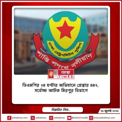 ডিএমপির ২৪ ঘণ্টার অভিযানে গ্রেপ্তার ৪৪২, সর্বোচ্চ আটক মিরপুর বিভাগে